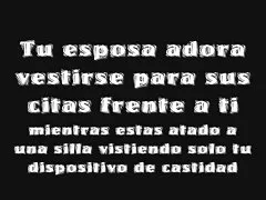 残酷な不誠実な妻は彼女の夫の前でドレスします。